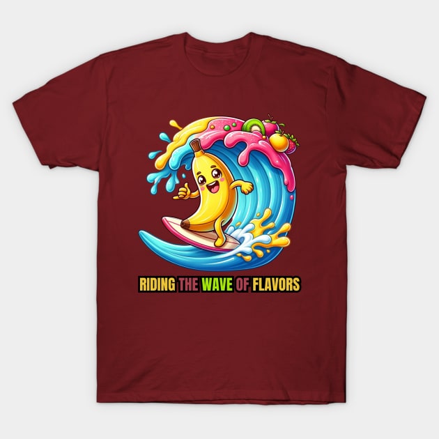 Banana Boarding - Riding the Wave of Flavors Surf Tee T-Shirt by vk09design